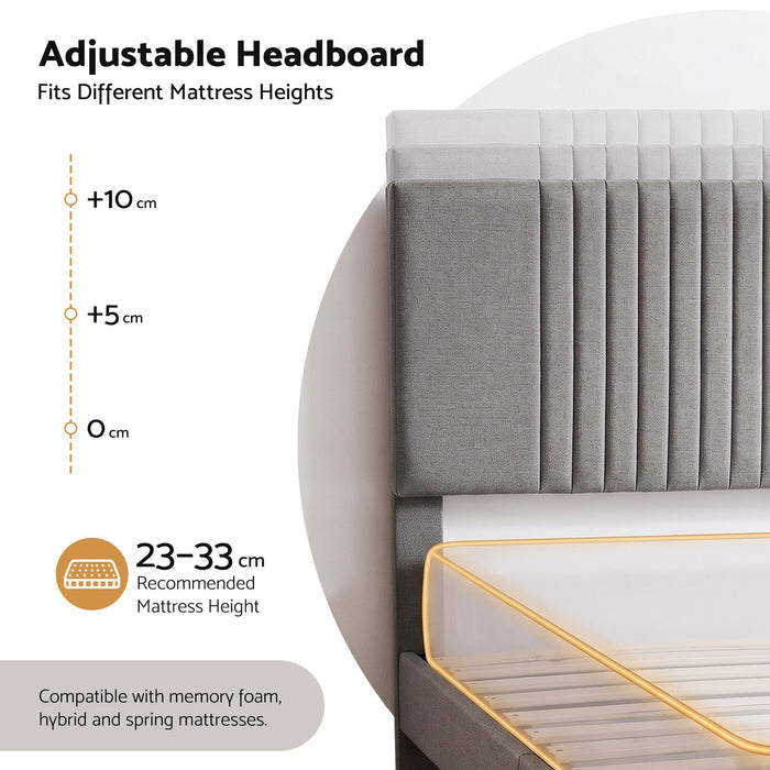 Artiss Double Bed Frame with Adjustable Headboard with 300kg Capacity Grey