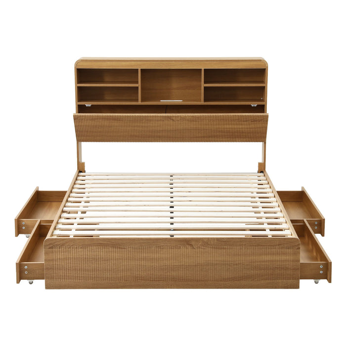 Artiss Double Bed Frame with Storage 4 Drawers USB and Night Light Natural