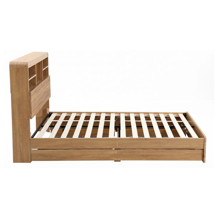 Artiss Double Bed Frame with Storage 4 Drawers USB and Night Light Natural