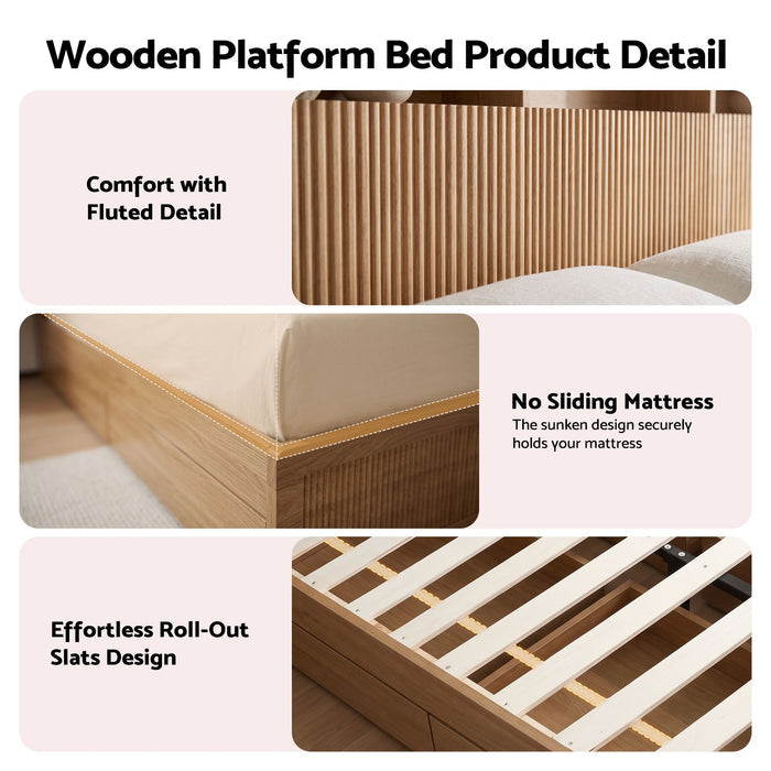 Artiss Double Bed Frame with Storage 4 Drawers USB and Night Light Natural
