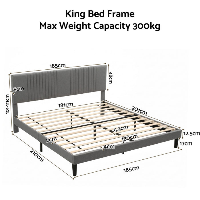 Artiss King Bed Frame with Adjustable Headboard with 300kg Capacity Grey
