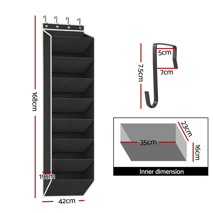 Artiss Over Door Shoe Organiser Storage 8-Tier Hanger Rack Fabric Black