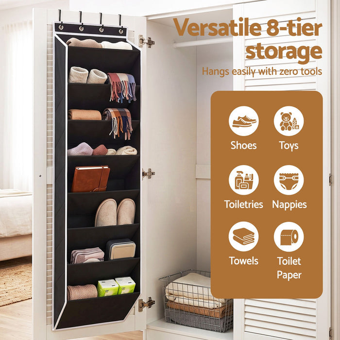 Artiss Over Door Shoe Organiser Storage 8-Tier Hanger Rack Fabric Black
