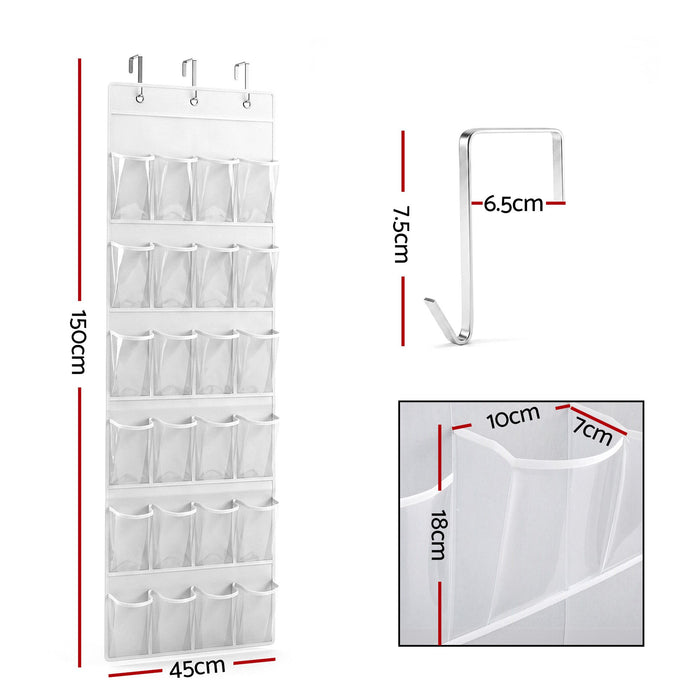 Artiss Over Door Shoe Organiser Storage X2 6-Tier Hanger 24 Pockets White