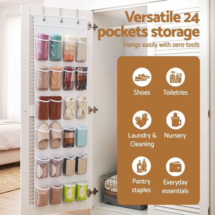 Artiss Over Door Shoe Organiser Storage X2 6-Tier Hanger 24 Pockets White