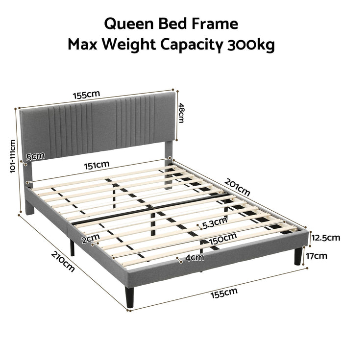 Artiss Queen Bed Frame with Adjustable Headboard with 300kg Capacity Grey