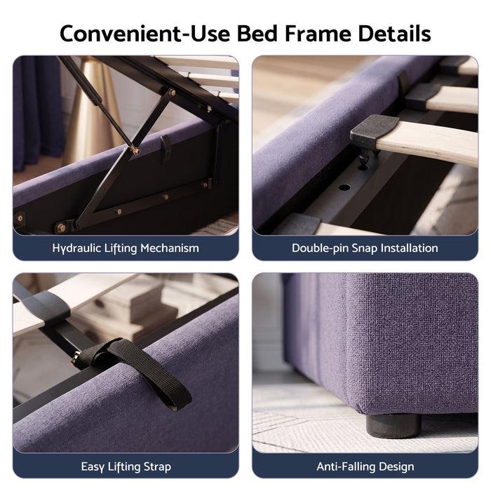 Artiss Queen Bed Frame with Lift Up Storage and USB Ports Grey