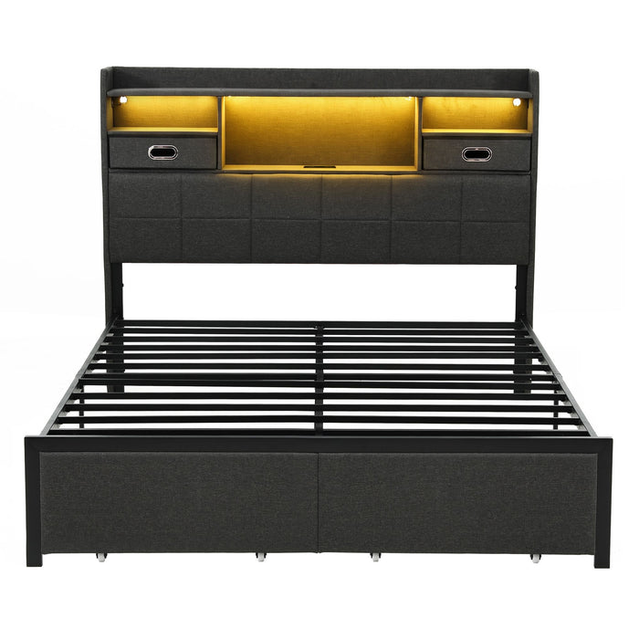 Artiss Queen Bed Frame with Storage Drawers & Headboard, 2 Drawer, USB, LED