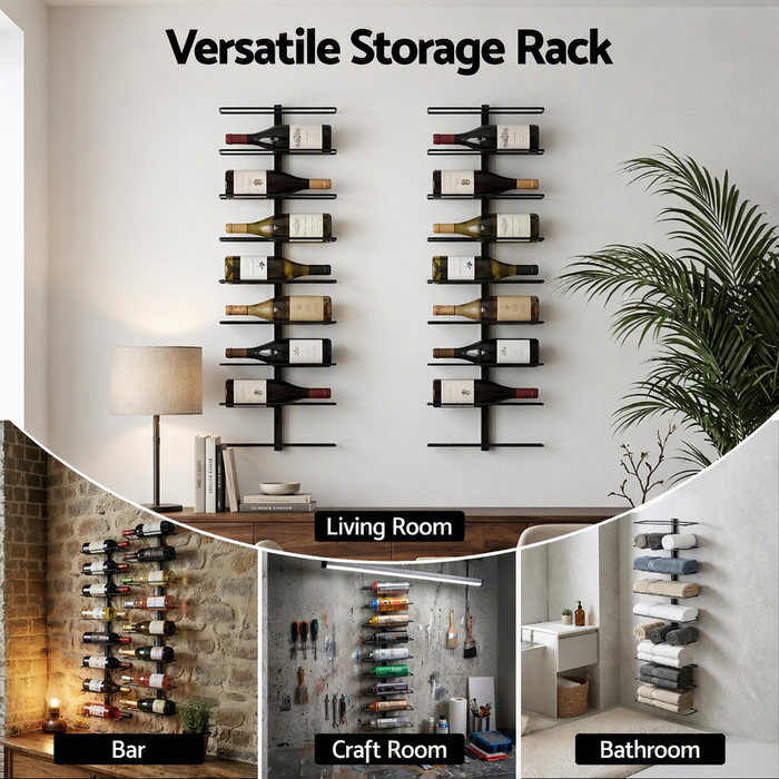 Artiss Set of 2 Metal Wall Mounted Wine Rack Holder with 18-Bottle Capacity Black