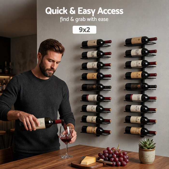 Artiss Set of 2 Metal Wall Mounted Wine Rack Holder with 18-Bottle Capacity Black