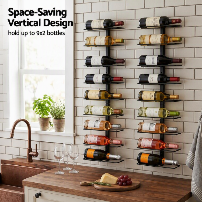 Artiss Set of 2 Metal Wall Mounted Wine Rack Holder with 18-Bottle Capacity Black