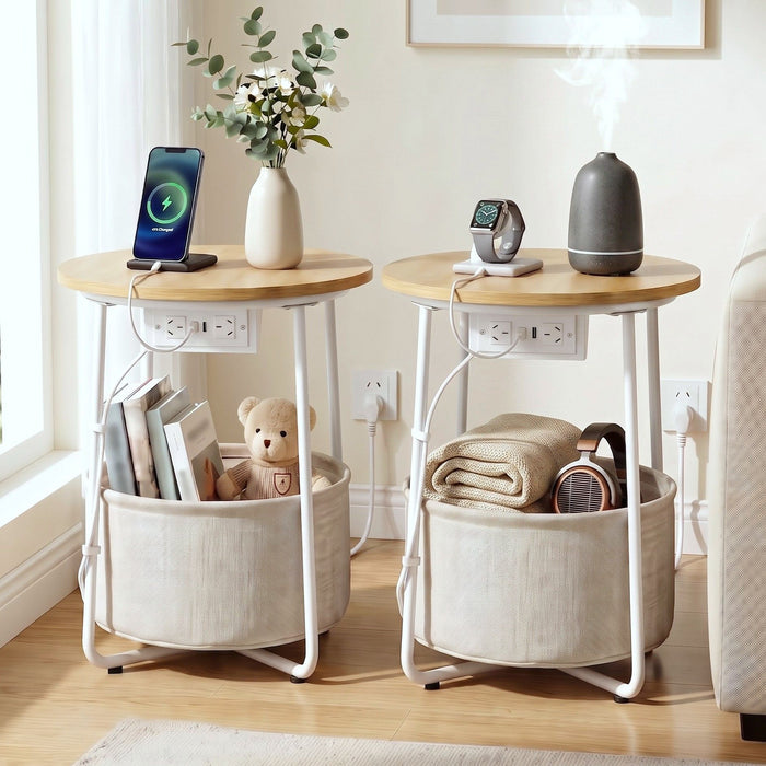 Artiss Set of 2 Round Coffee Table Bedside Side End Table Storage Basket