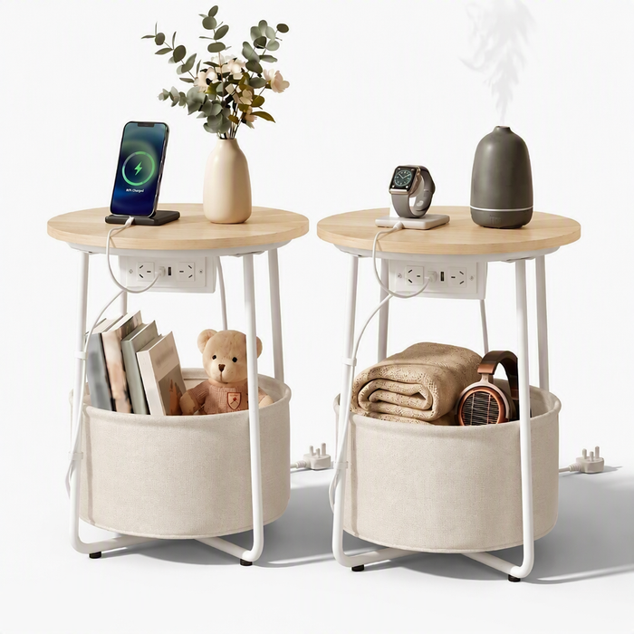 Artiss Set of 2 Round Coffee Table Bedside Side End Table Storage Basket