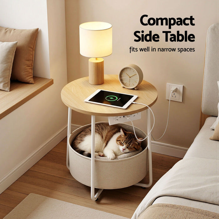 Artiss Set of 2 Round Coffee Table Bedside Side End Table Storage Basket