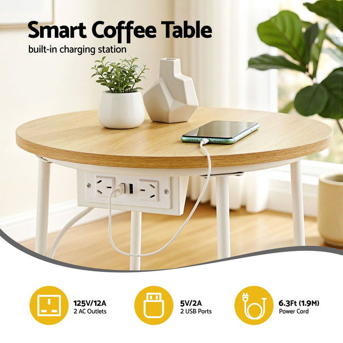 Artiss Set of 2 Round Coffee Table Bedside Side End Table Storage Basket