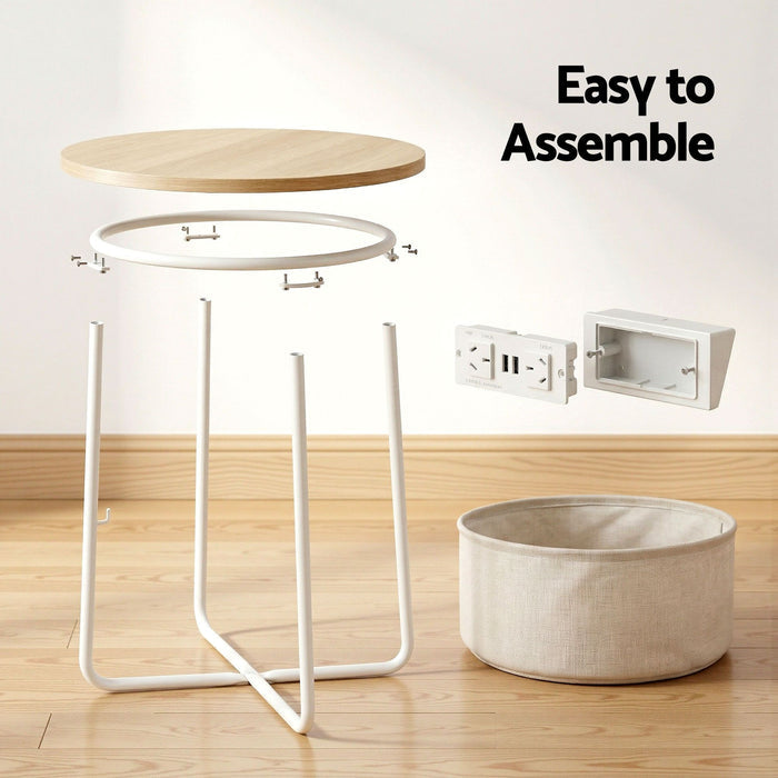 Artiss Set of 2 Round Coffee Table Bedside Side End Table Storage Basket