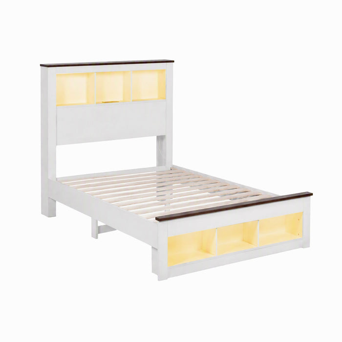 Artiss Single Bed Frame with Storage Bookcase Headboard and Footboard White