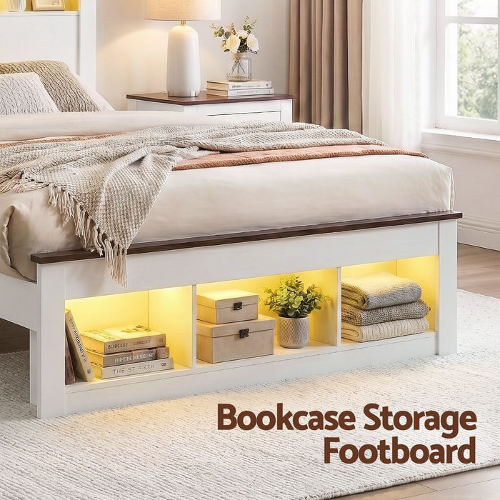 Artiss Single Bed Frame with Storage Bookcase Headboard and Footboard White