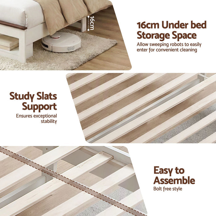 Artiss Single Bed Frame with Storage Bookcase Headboard and Footboard White