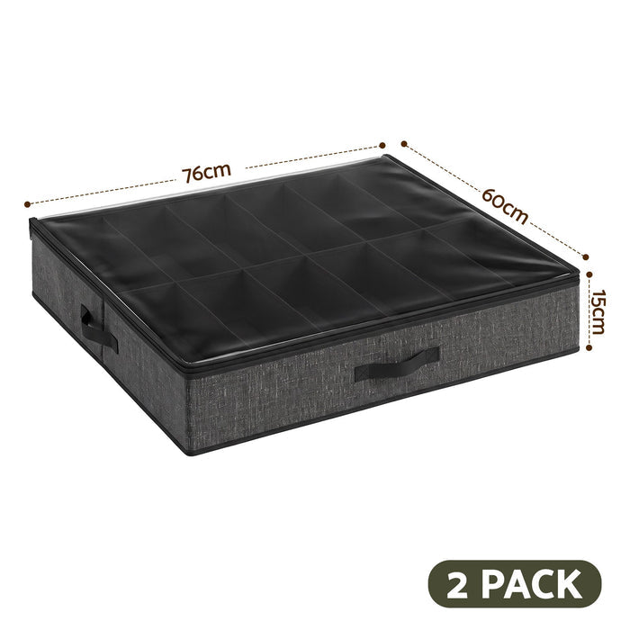 Artiss Under Bed Shoe Storage Containers X2 Box Organiser 12 Pairs Fabric Grey