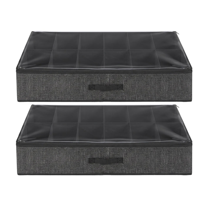 Artiss Under Bed Shoe Storage Containers X2 Box Organiser 12 Pairs Fabric Grey