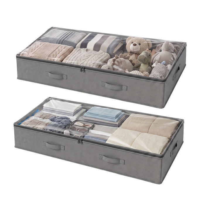 Artiss Under Bed Storage Containers X2 90L Organiser Clear Top Fabric Grey