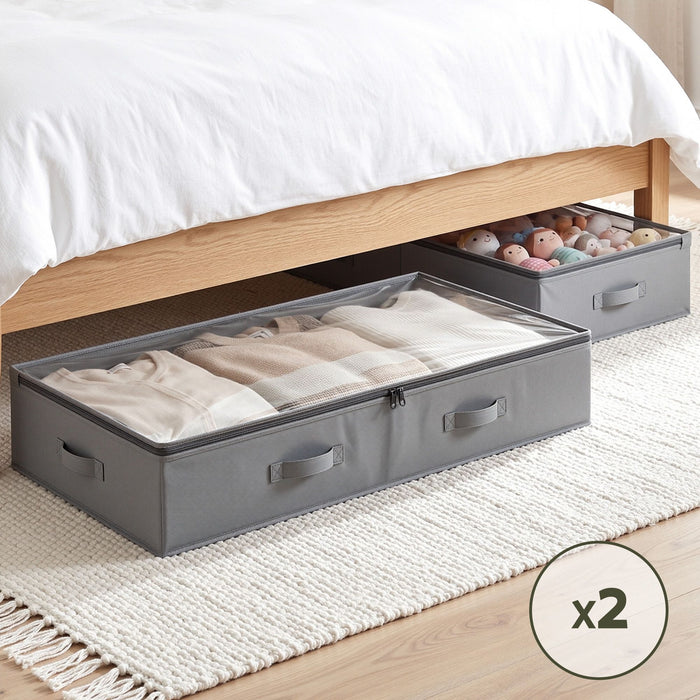 Artiss Under Bed Storage Containers X2 90L Organiser Clear Top Fabric Grey