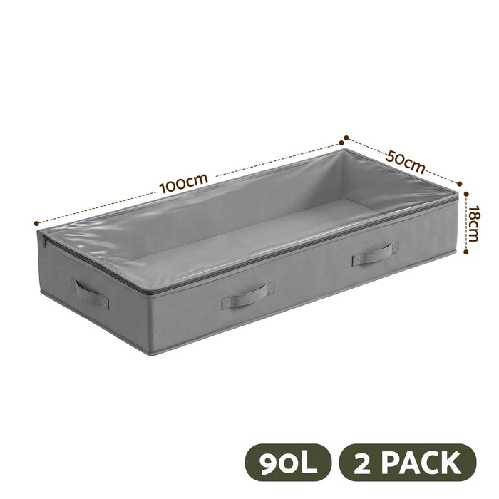 Artiss Under Bed Storage Containers X2 90L Organiser Clear Top Fabric Grey