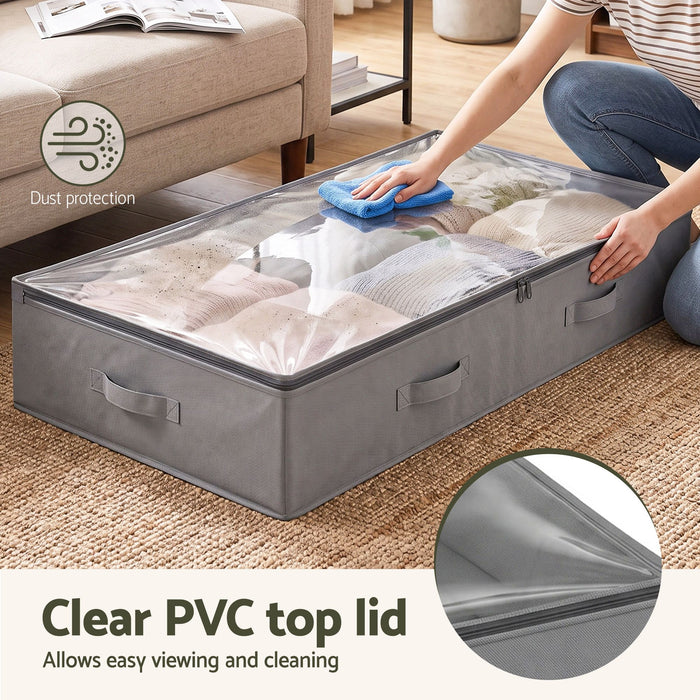 Artiss Under Bed Storage Containers X2 90L Organiser Clear Top Fabric Grey