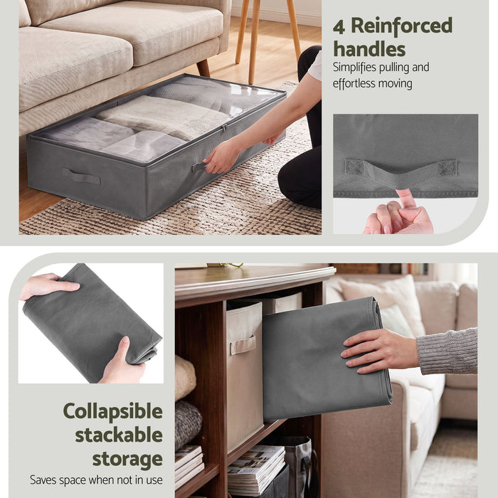 Artiss Under Bed Storage Containers X2 90L Organiser Clear Top Fabric Grey