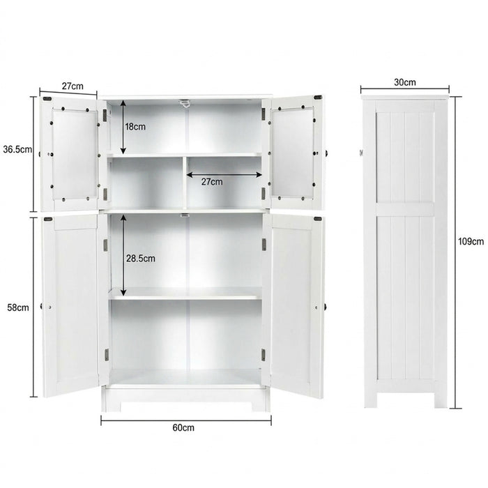 Bathroom Storage Cabinet Tempered Glass Doors Adjustable Shelf Furniture Home
