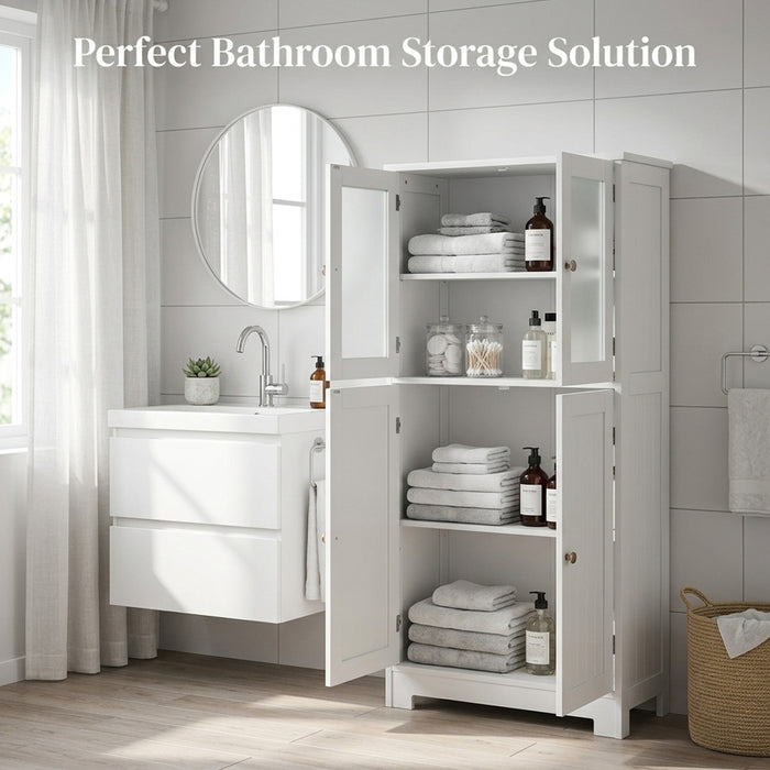 Bathroom Storage Cabinet Tempered Glass Doors Adjustable Shelf Furniture Home