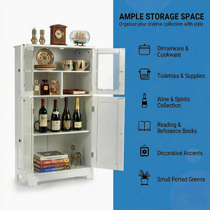 Bathroom Storage Cabinet Tempered Glass Doors Adjustable Shelf Furniture Home