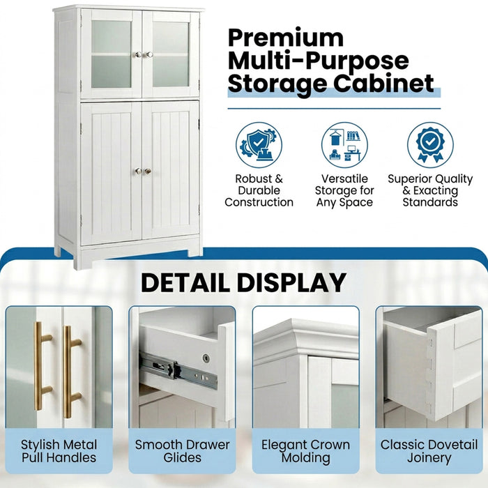 Bathroom Storage Cabinet Tempered Glass Doors Adjustable Shelf Furniture Home