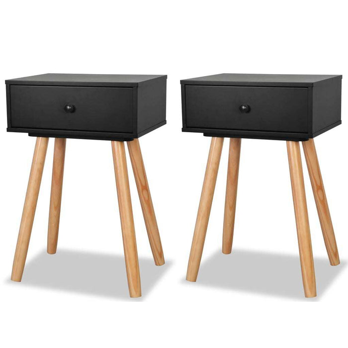 Bedside Tables 2 pcs Solid Pinewood Drawer Nightstand 40x30x61cm Black
