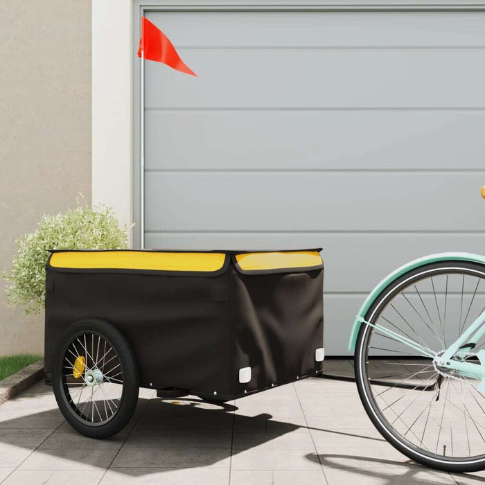 Bike Trailer Cargo Cart Black Yellow Iron 45kg Bicycle Hauler Foldable Tow