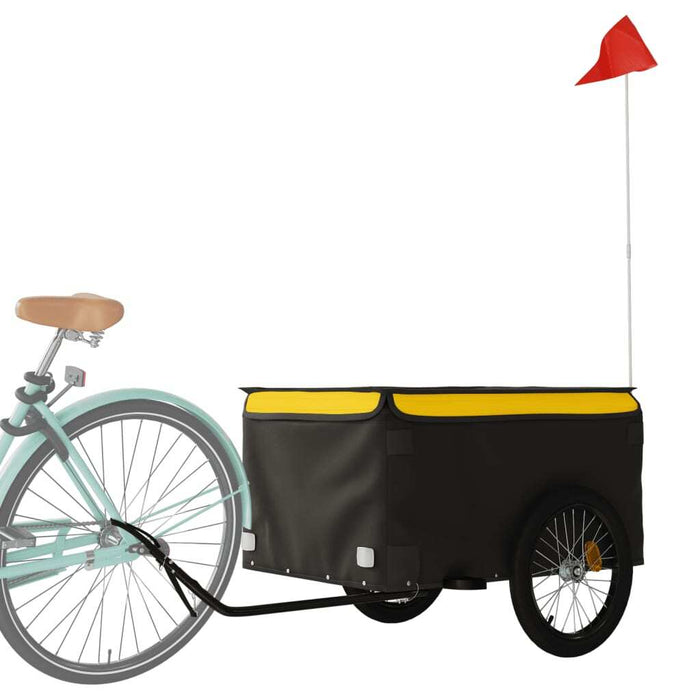 Bike Trailer Cargo Cart Black Yellow Iron 45kg Bicycle Hauler Foldable Tow