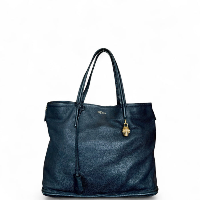 Alexander McQueen Black Leather Skull Padlock Tote Bag