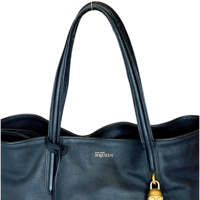 Alexander McQueen Black Leather Skull Padlock Tote Bag