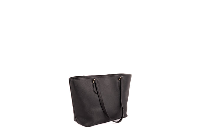 Black Leather Zip Tote
