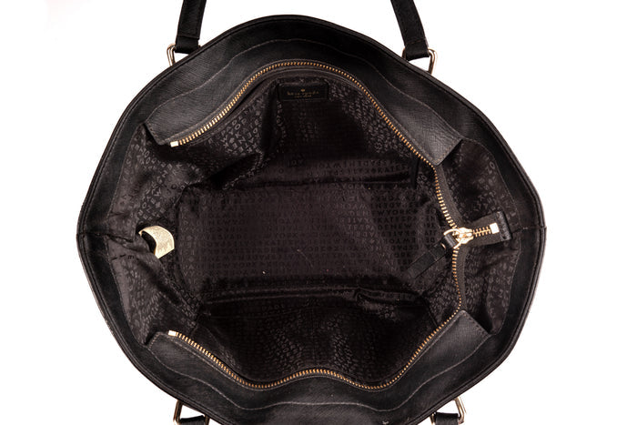 Black Leather Zip Tote