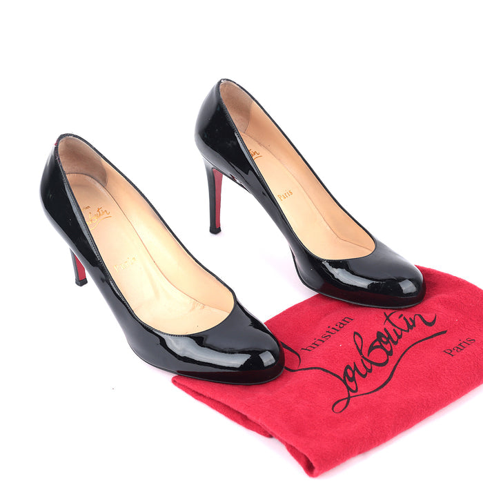 Christian Louboutin Black Patent Leather Simple Pumps Size 38.5
