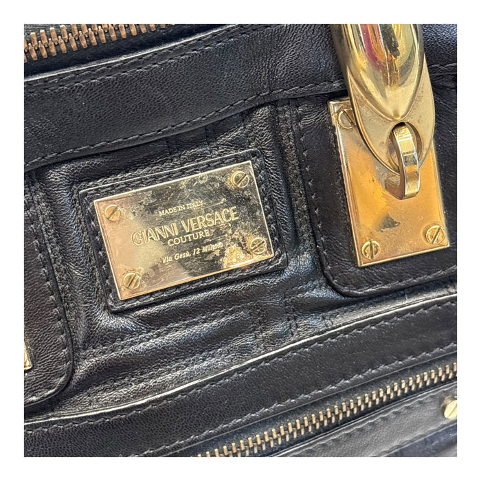 Versace Black/Gold Quilted Leather Satchel