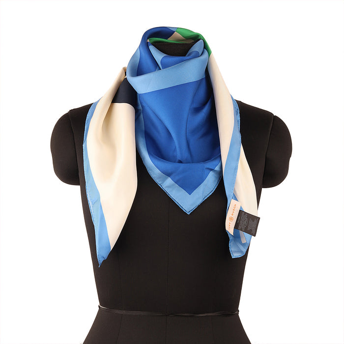 Tory Burch Blue Color Block Logo Silk Square
