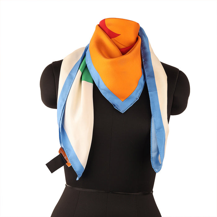 Tory Burch Blue Color Block Logo Silk Square