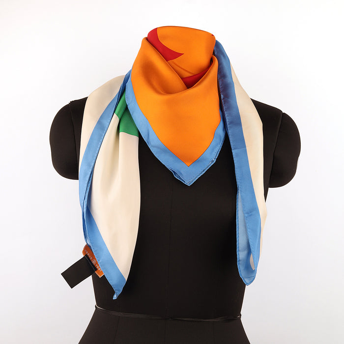 Tory Burch Blue Color Block Logo Silk Square
