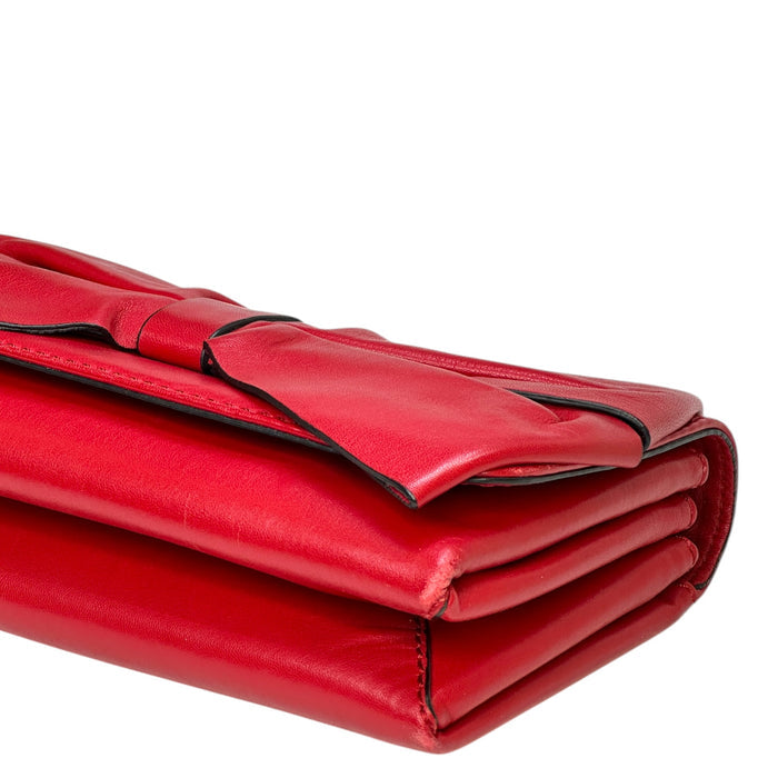 Valentino Bow Chain Clutch Red Lambskin