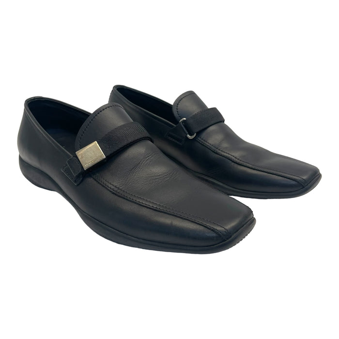 Prada Buckle Driving Loafers in Black Leather Size EU 41.5