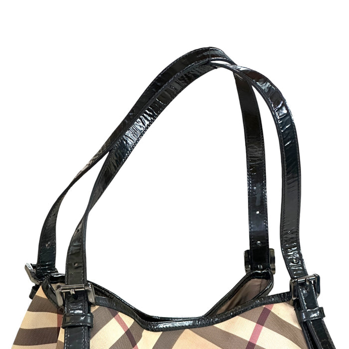 Burberry Canterbury Tote Beige Super Nova Check Patent Leather
