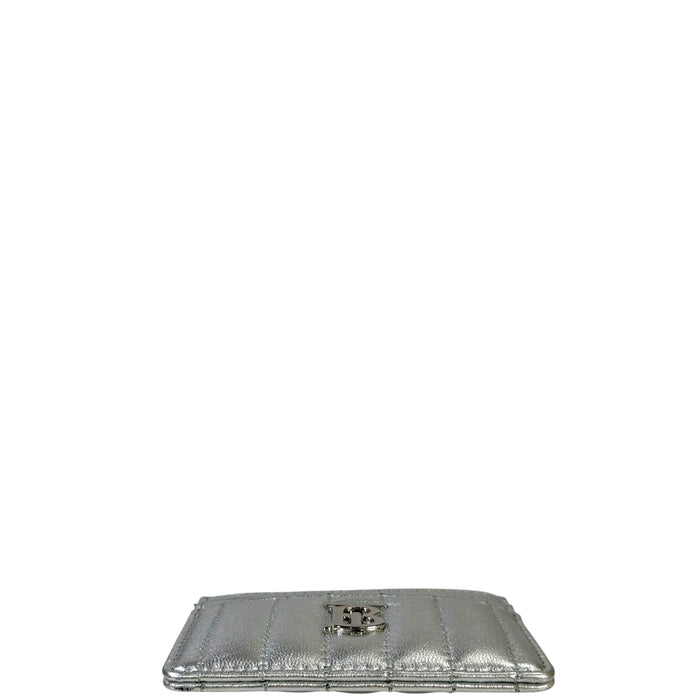 Burberry Lola Card Case Silver Metallic Quilted Leather